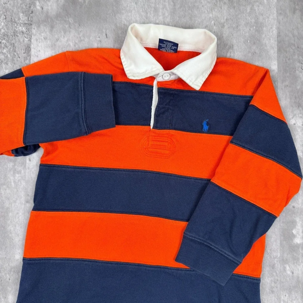Vintage Polo Ralph Lauren Rugby Shirt Boys 5 Striped Long Sleeve Kids USA